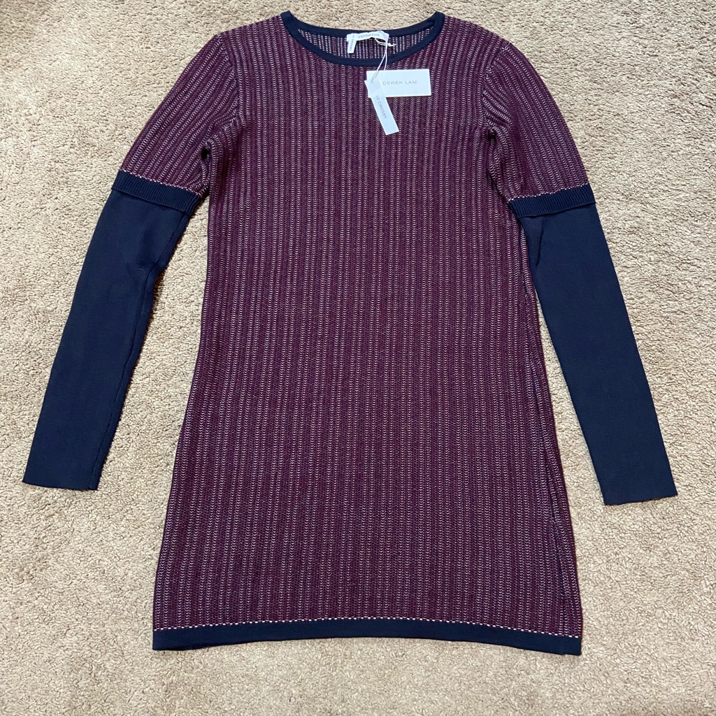 Derek Lam 10 Crosby Long Sleeve Sweater Dress Wine/Black Women Size M Cotton Nwt
